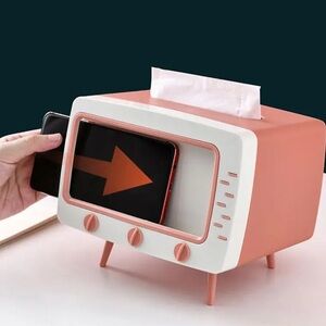 ⭐️NEW⭐️Vintage TV Design Plastic Tissue Box with Phone Holder •Unique Decor